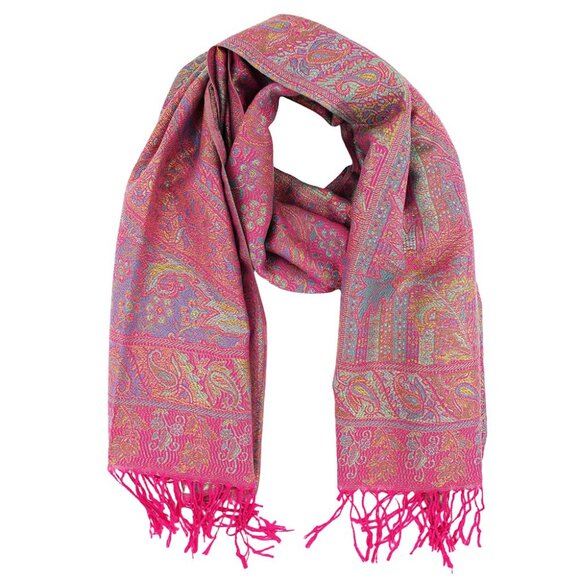 Metallic Weave Paisley Pink Pashmina Style Boho Bohemian Vibe Scarf Shawl - Picture 2 of 4